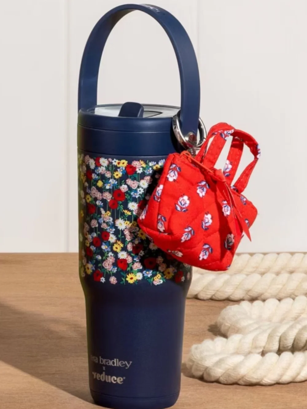 Vera Bradley Hibiscus Bluebell Ditsy Essential Mini Tote Bag Charm - Red